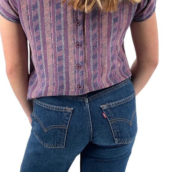 Vintage 90s Silk Blouse Boxy Short Sleeve Top 100% Silk Abstract Print | Small - Picture 10 of 10